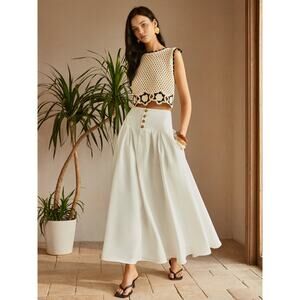 Commense Minimalist Breezy Oversized Button Ruched Pockets Skirt White Small